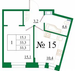 ЖК «Орловский бульвар», планировка 1-комнатной квартиры, 33.30 м²