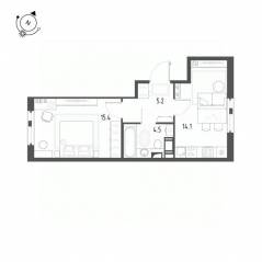 ЖК «Монография», планировка 1-комнатной квартиры, 39.20 м²