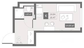 Апарт-комплекс «Zoom Черная речка», планировка студии, 16.80 м²