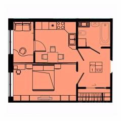 ЖК «Pixel», планировка 1-комнатной квартиры, 37.50 м²