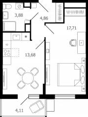 ЖК «Десятка», планировка 1-комнатной квартиры, 41.50 м²