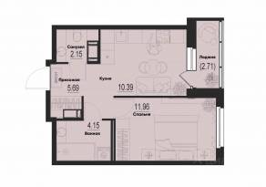ЖК «ID Murino III», планировка 1-комнатной квартиры, 36.02 м²