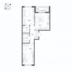 МЖК «Пулковский дом», планировка 2-комнатной квартиры, 66.60 м²