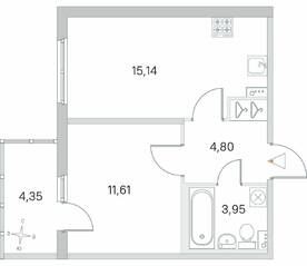 МЖК «Любоград», планировка 1-комнатной квартиры, 36.81 м²