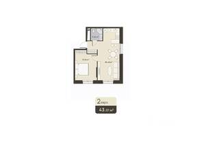 ЖК «Дюна», планировка 1-комнатной квартиры, 43.01 м²