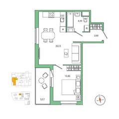 ЖК «Янила», планировка 1-комнатной квартиры, 42.30 м²