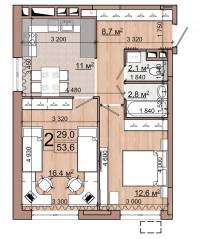 ЖК «Гранд Комфорт», планировка 2-комнатной квартиры, 53.60 м²