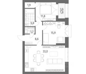 ЖК «Наука», планировка 3-комнатной квартиры, 80.60 м²