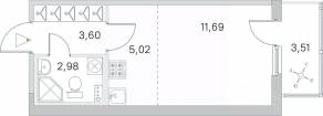МЖК «Любоград», планировка студии, 24.34 м²