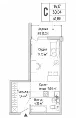 ЖК «Riga Hills», планировка студии, 31.86 м²