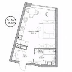 Апарт-комплекс Клубный дом «Рублево», планировка студии, 35.80 м²
