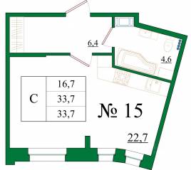 ЖК «Орловский бульвар», планировка студии, 33.70 м²