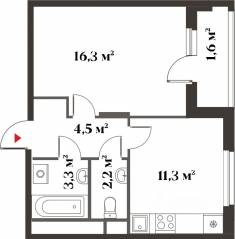 ЖК Миниполис «Восемь кленов», планировка 1-комнатной квартиры, 38.00 м²