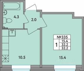 ЖК «Удача», планировка 1-комнатной квартиры, 32.20 м²