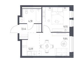 ЖК «Пригород Лесное», планировка 1-комнатной квартиры, 32.02 м²