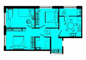ЖК «Pixel», планировка 3-комнатной квартиры, 70.20 м²