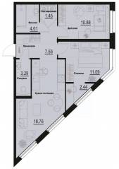 ЖК «ID Murino III», планировка 2-комнатной квартиры, 59.51 м²