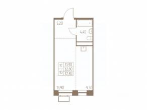 ЖК «Фабрикант», планировка студии, 32.80 м²