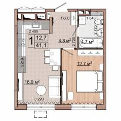 ЖК «Гранд Комфорт», планировка 1-комнатной квартиры, 41.10 м²