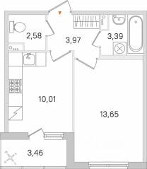 ЖК «Ясно. Янино», планировка 1-комнатной квартиры, 35.33 м²
