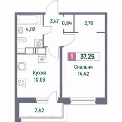 ЖК «Фотограф», планировка 1-комнатной квартиры, 37.25 м²