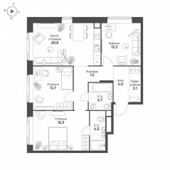 ЖК «MariInn Park», планировка 3-комнатной квартиры, 85.50 м²
