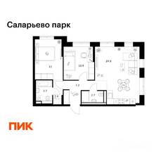 ЖК «Саларьево парк», планировка 2-комнатной квартиры, 63.80 м²