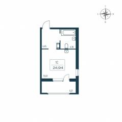 ЖК «Расцветай в Янино», планировка студии, 24.90 м²