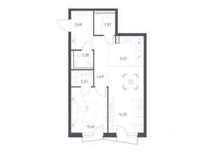 ЖК «Квартал Авиаторов», планировка 1-комнатной квартиры, 48.90 м²
