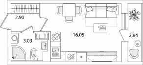 ЖК «Кинопарк», планировка студии, 23.40 м²