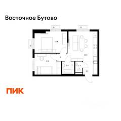 ЖК «Восточное Бутово», планировка 2-комнатной квартиры, 48.10 м²