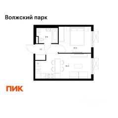 ЖК «Волжский парк», планировка 1-комнатной квартиры, 34.20 м²