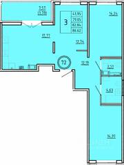 МЖК «Образцовый квартал 16», планировка 3-комнатной квартиры, 79.05 м²