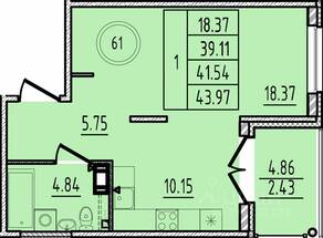 МЖК «Образцовый квартал 14», планировка 1-комнатной квартиры, 39.11 м²