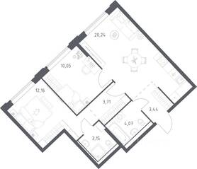 ЖК «Рублевский Квартал», планировка 1-комнатной квартиры, 56.82 м²