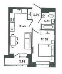 ЖК «Загляденье», планировка 1-комнатной квартиры, 36.86 м²