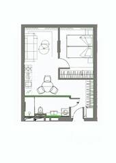 Апарт-комплекс «YE'S Primorsky», планировка 2-комнатной квартиры, 43.89 м²