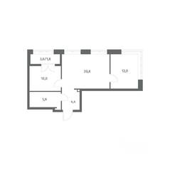 ЖК «NEWПИТЕР», планировка 2-комнатной квартиры, 54.84 м²