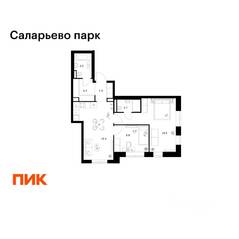 ЖК «Саларьево парк», планировка 2-комнатной квартиры, 59.50 м²