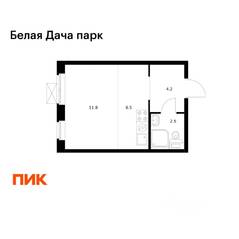 ЖК «Белая Дача парк», планировка студии, 25.00 м²