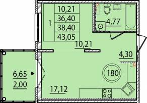 МЖК «Образцовый квартал 15», планировка 1-комнатной квартиры, 36.40 м²