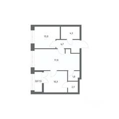 ЖК «NEWПИТЕР», планировка 2-комнатной квартиры, 52.23 м²
