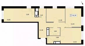ЖК «Self», планировка 3-комнатной квартиры, 82.50 м²