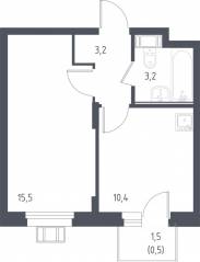 МФК «Люберцы 2023», планировка 1-комнатной квартиры, 34.30 м²