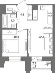 ЖК «Антверпен», планировка 1-комнатной квартиры, 39.00 м²
