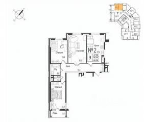 ЖК «Школьный» (Наро-Фоминск), планировка 3-комнатной квартиры, 89.20 м²