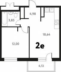 ЖК «Южное Пушкино», планировка 2-комнатной квартиры, 40.80 м²