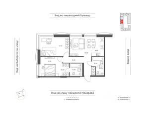 ЖК «INJOY», планировка 3-комнатной квартиры, 68.10 м²