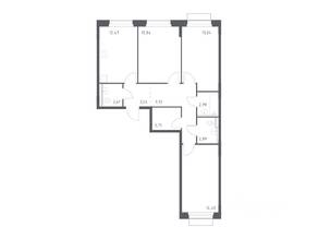 ЖК «Новое Внуково», планировка 3-комнатной квартиры, 78.54 м²