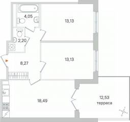 МЖК «Дубровский», планировка 2-комнатной квартиры, 63.03 м²